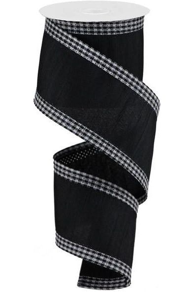 2.5" Faux Dupioni Gingham Edge Ribbon: Black (10 Yards) - Michelle's aDOORable Creations - Wired Edge Ribbon