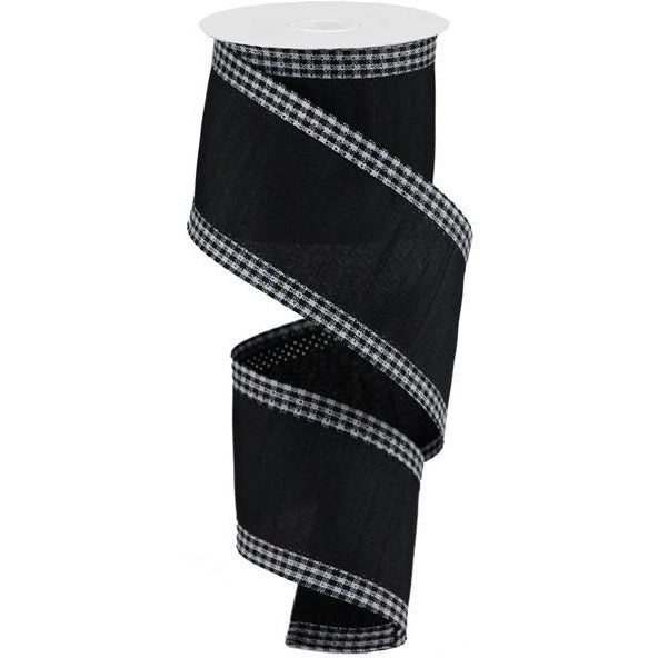 Shop For 2.5" Faux Dupioni Gingham Edge Ribbon: Black (10 Yards) at Michelle's aDOORable Creations
