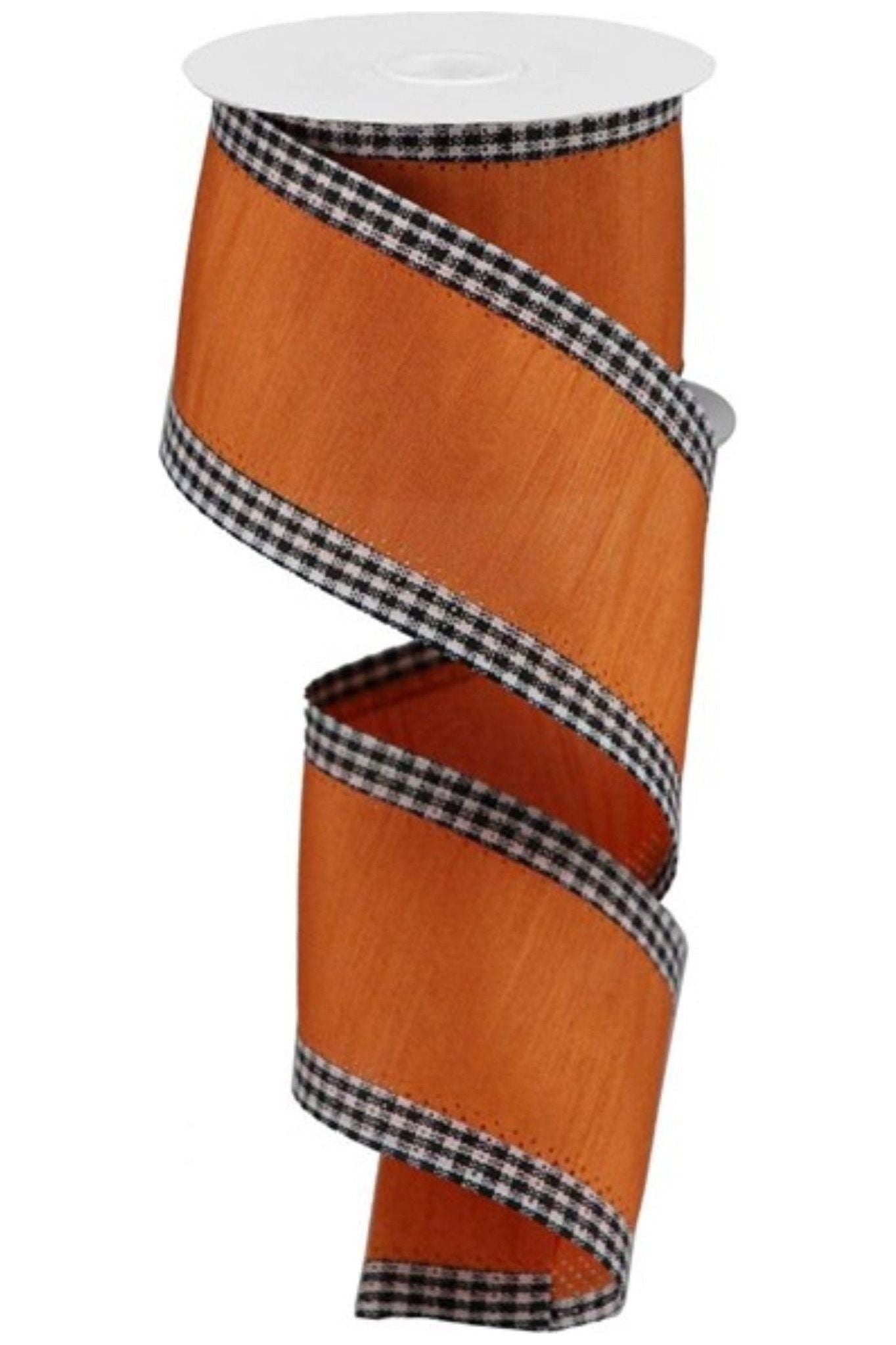 Shop For 2.5" Faux Dupioni Gingham Edge Ribbon: Pumpkin Orange (10 Yards) at Michelle's aDOORable Creations