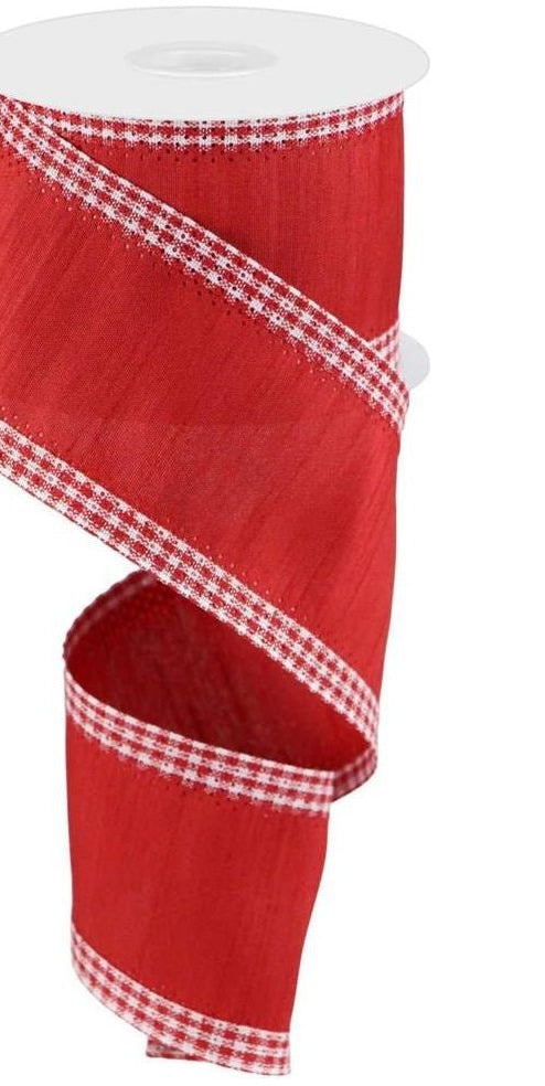 2.5" Faux Dupioni Gingham Edge Ribbon: Red (10 Yards) - Michelle's aDOORable Creations - Wired Edge Ribbon