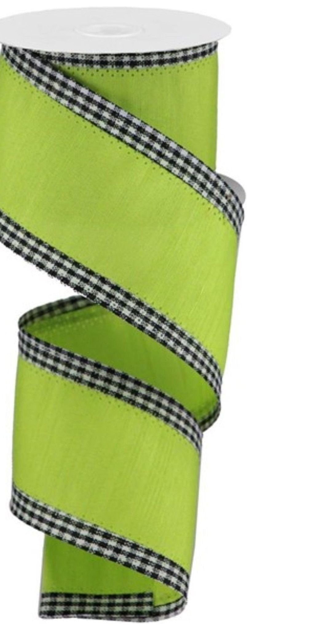 2.5" Faux Dupioni Gingham Edge Ribbon: Spring Green (10 Yards) - Michelle's aDOORable Creations - Wired Edge Ribbon