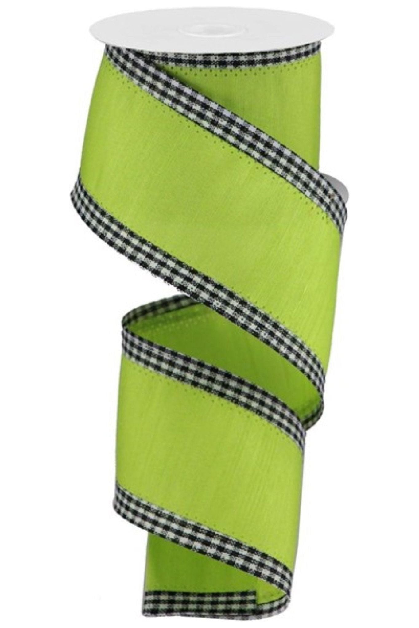 2.5" Faux Dupioni Gingham Edge Ribbon: Spring Green (10 Yards) - Michelle's aDOORable Creations - Wired Edge Ribbon