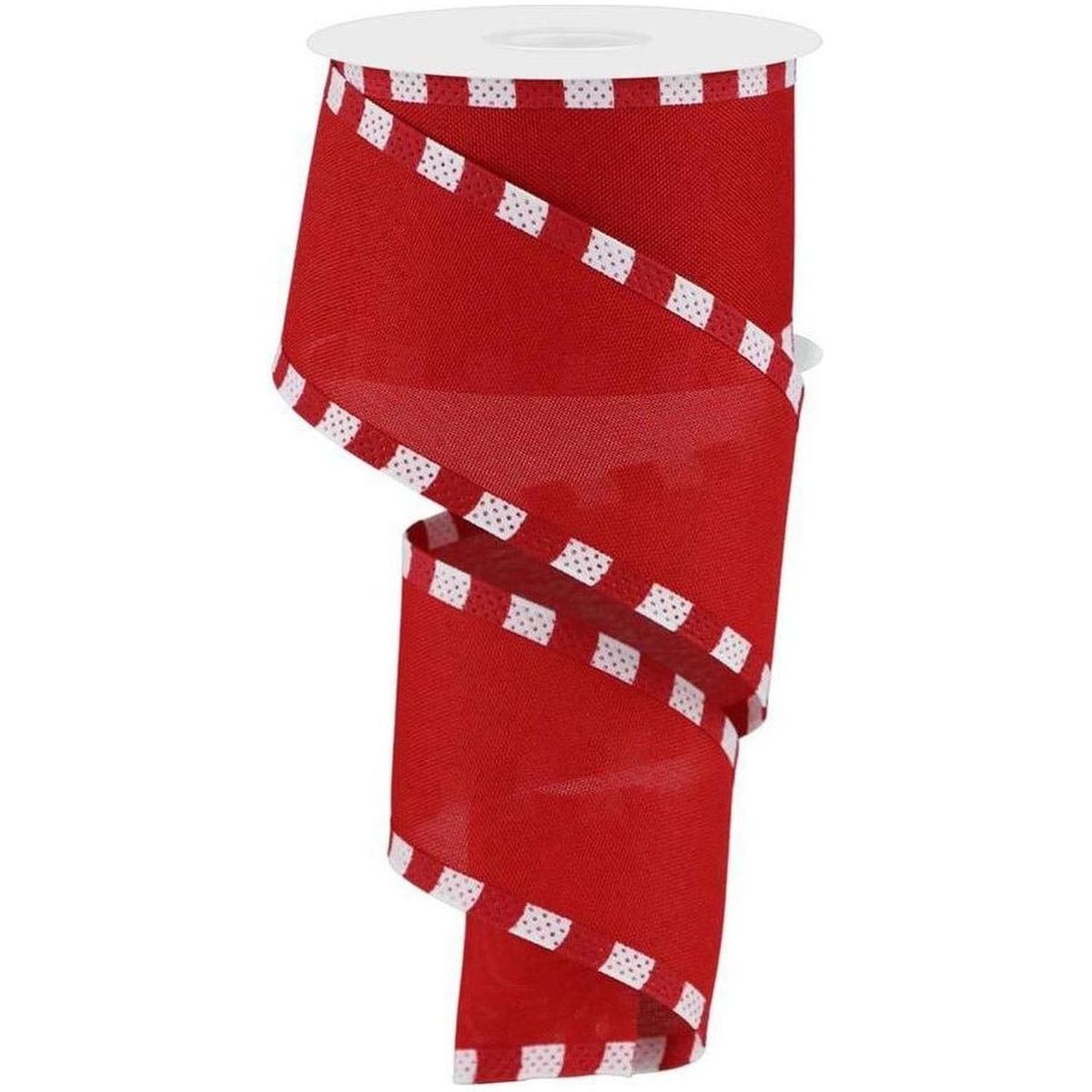 2.5" Faux Royal Burlap/Stripe Edge Ribbon: Red (10 Yards)