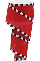 2.5" Faux Royal Burlap/Stripe Edge Ribbon: Red & Black (10 Yards) - Michelle's aDOORable Creations - Wired Edge Ribbon