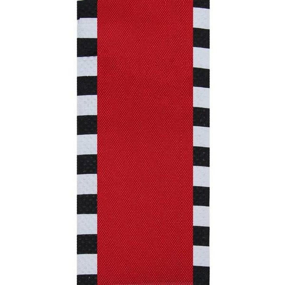 Shop For 2.5" Faux Royal Burlap/Stripe Edge Ribbon: Red & Black (10 Yards) at Michelle's aDOORable Creations