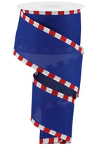 2.5" Faux Royal Burlap/Stripe Edge Ribbon: Royal Blue (10 Yards) - Michelle's aDOORable Creations - Wired Edge Ribbon
