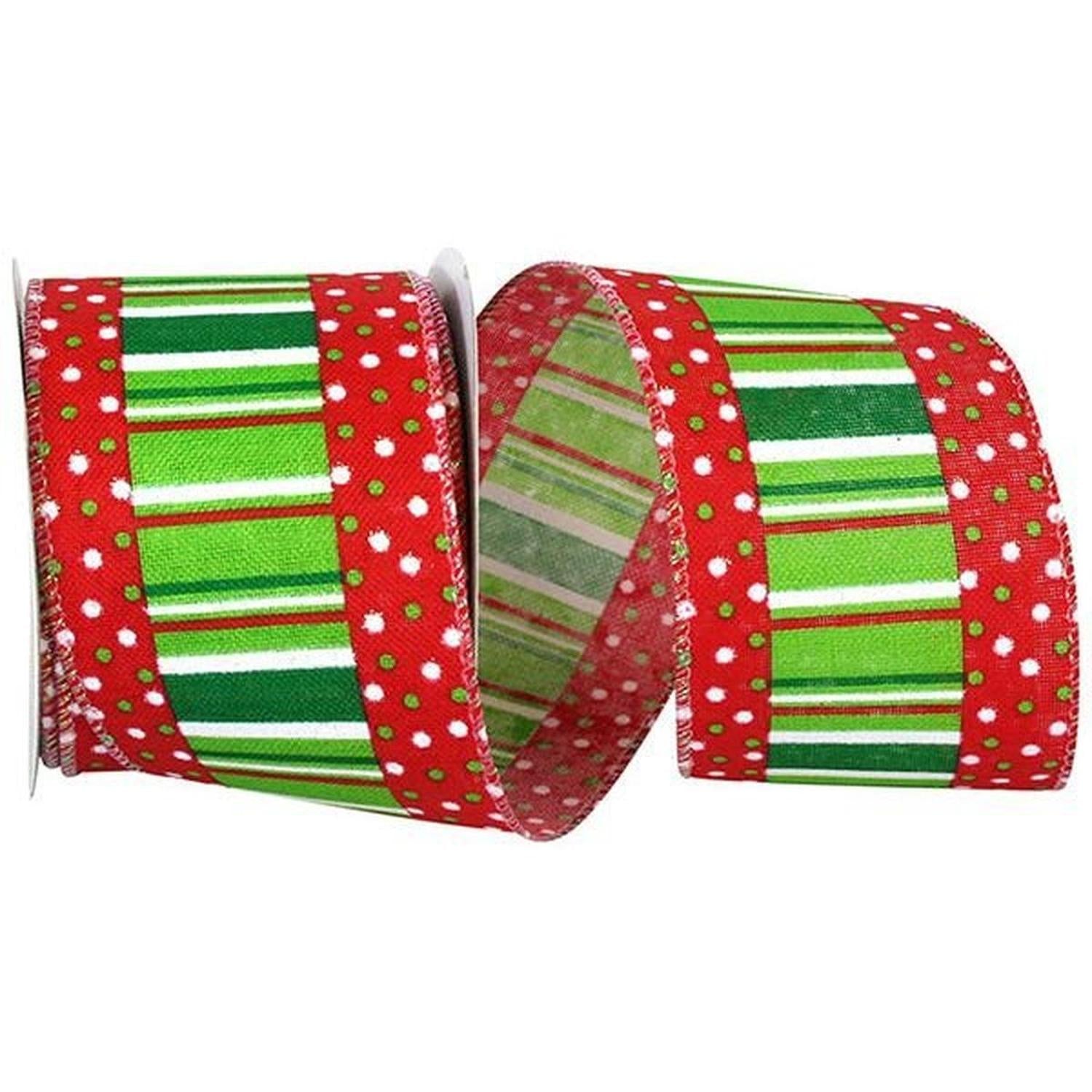 2.5" Festive Dots Ribbon: Red/Green (10 Yards)