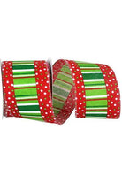 2.5" Festive Dots Ribbon: Red/Green (10 Yards) - Michelle's aDOORable Creations - Wired Edge Ribbon