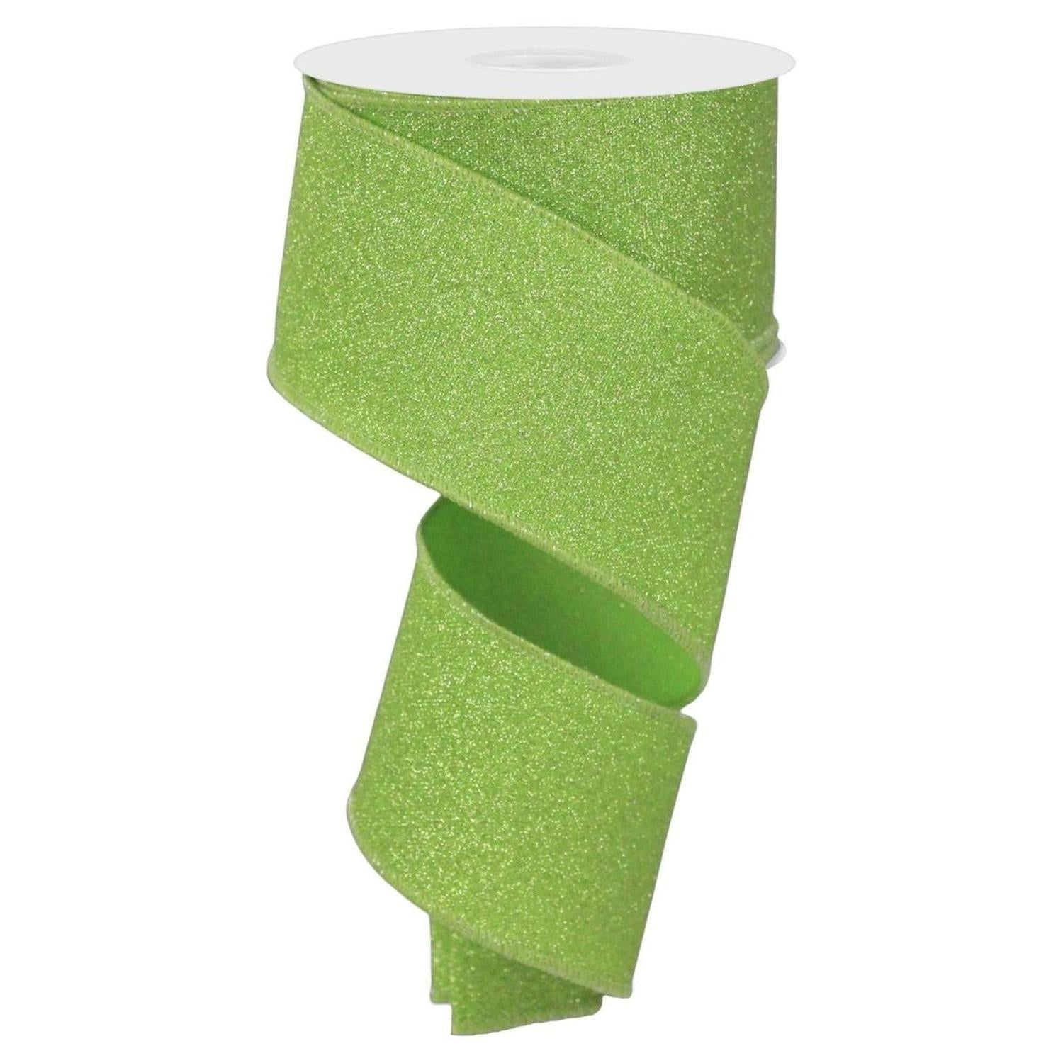 2.5" Fine Glitter On Faux Royal: Lime Green (10 Yards)