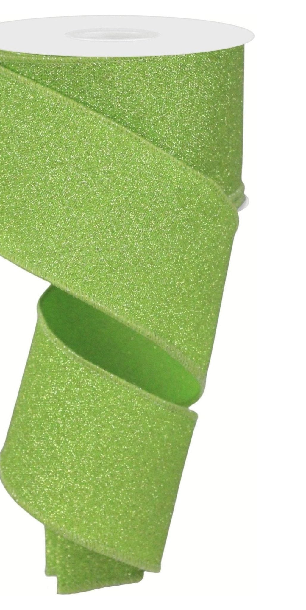 2.5" Fine Glitter On Faux Royal: Lime Green (10 Yards) - Michelle's aDOORable Creations - Wired Edge Ribbon