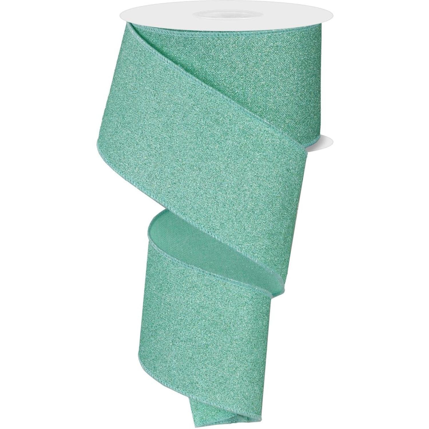 2.5" Fine Glitter on Royal Ribbon: Mint Green (10 Yards)
