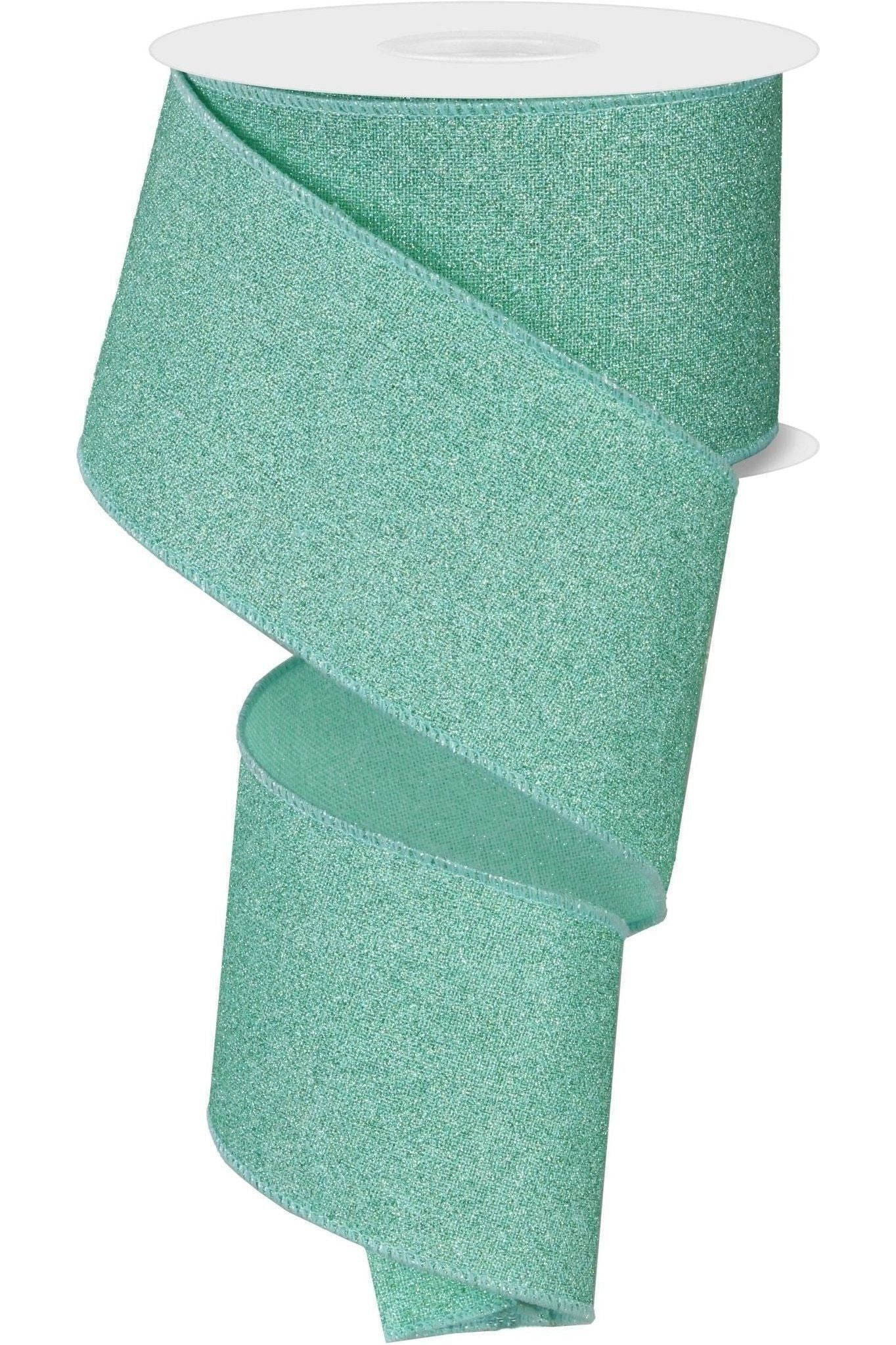 Shop For 2.5" Fine Glitter on Royal Ribbon: Mint Green (10 Yards) at Michelle's aDOORable Creations