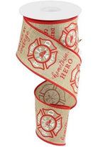 2.5" Firefighter Badge Ribbon: Light Beige (10 Yards) - Michelle's aDOORable Creations - Wired Edge Ribbon