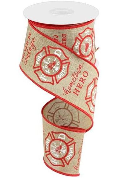 2.5" Firefighter Badge Ribbon: Light Beige (10 Yards) - Michelle's aDOORable Creations - Wired Edge Ribbon
