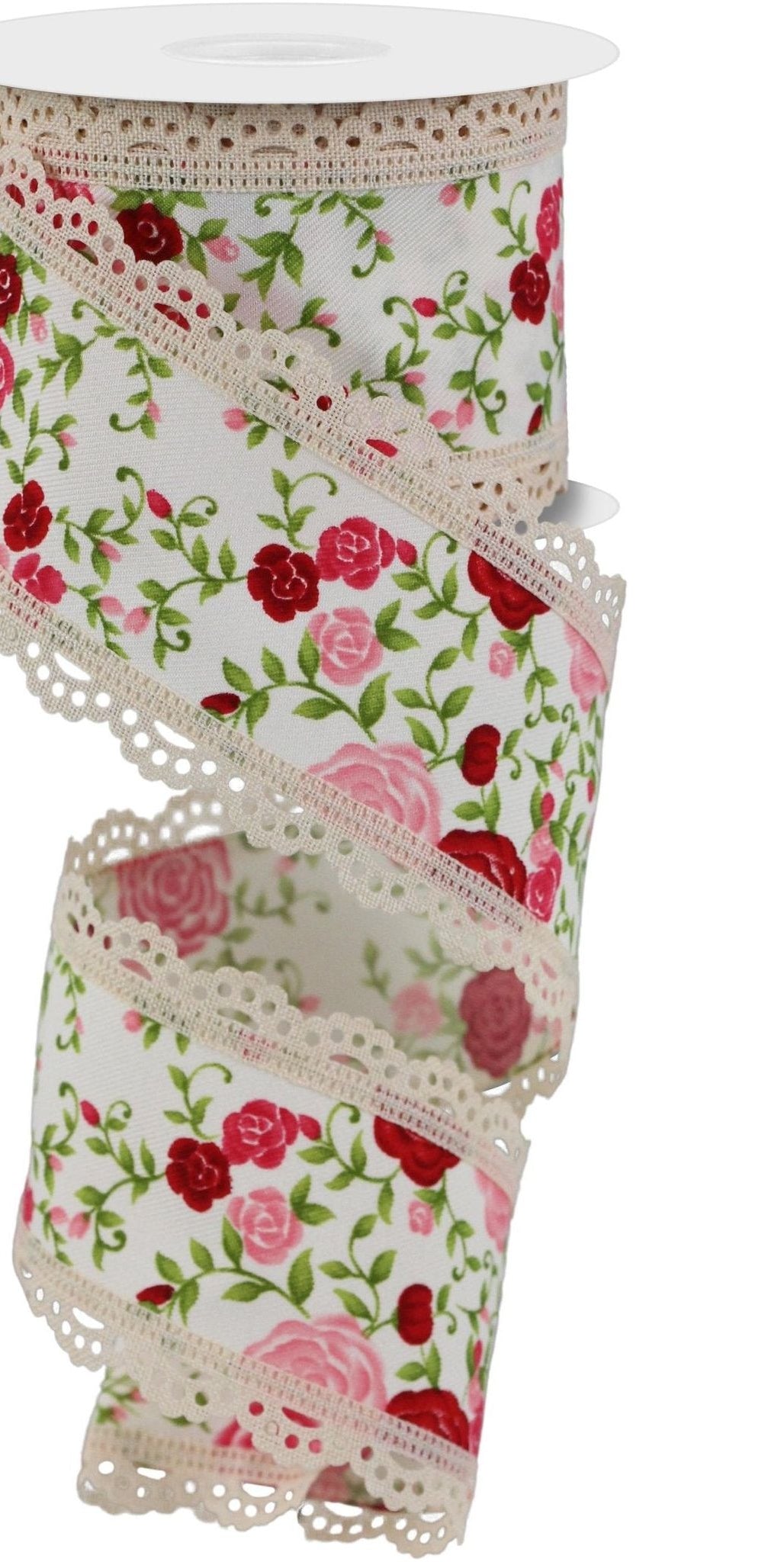 2.5" Floral Lace Ribbon: Ivory (10 Yards) - Michelle's aDOORable Creations - Wired Edge Ribbon