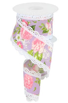2.5" Floral Lace Ribbon: Lavender (10 Yards) - Michelle's aDOORable Creations - Wired Edge Ribbon