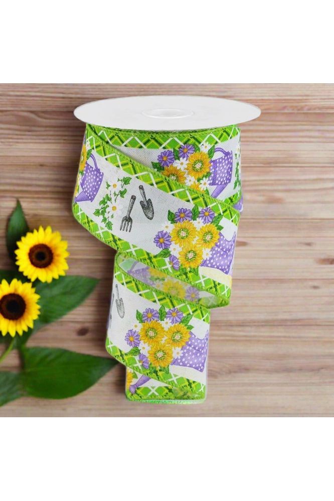 2.5" Flower Water Can Boots Ribbon: Purple (10 Yards) - Michelle's aDOORable Creations - Wired Edge Ribbon