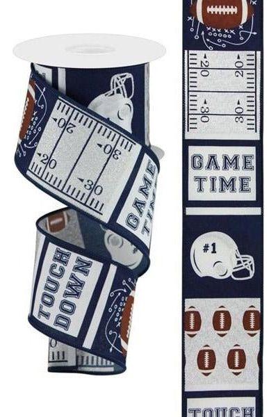 Shop For 2.5" Football Block Pattern Ribbon: Navy/Silver (10 Yards) at Michelle's aDOORable Creations