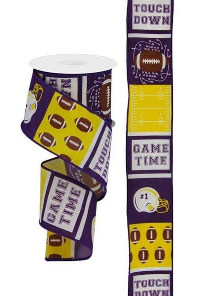 2.5" Football Block Pattern Ribbon: Purple/Gold (10 Yards) - Michelle's aDOORable Creations - Wired Edge Ribbon