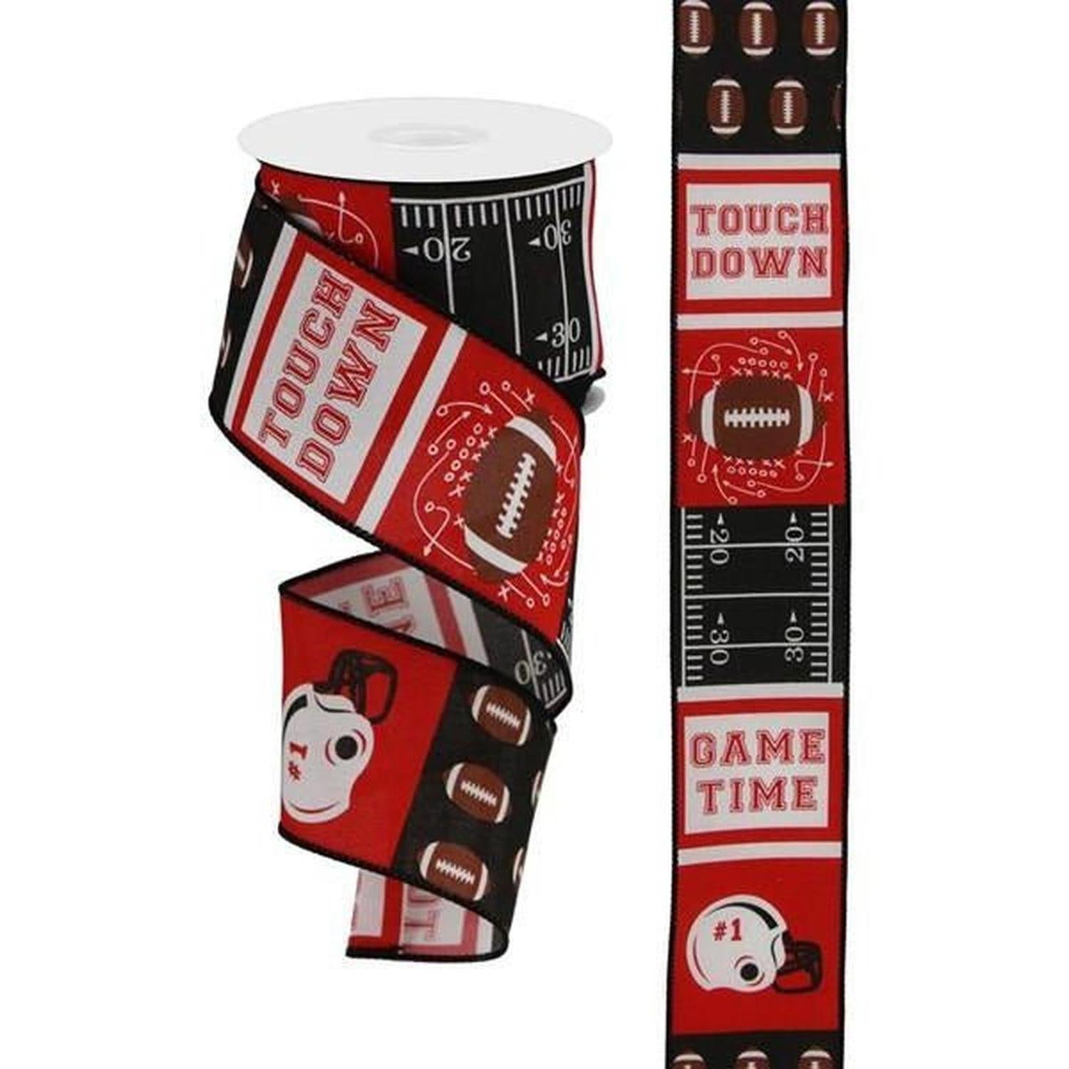2.5" Football Block Pattern Ribbon: Red/Black (10 Yards)