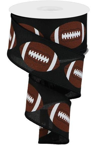 2.5" Football Ribbon: Black (10 Yards) - Michelle's aDOORable Creations - Wired Edge Ribbon