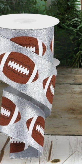 2.5" Football Ribbon: Metallic Silver (10 Yards) - Michelle's aDOORable Creations - Wired Edge Ribbon