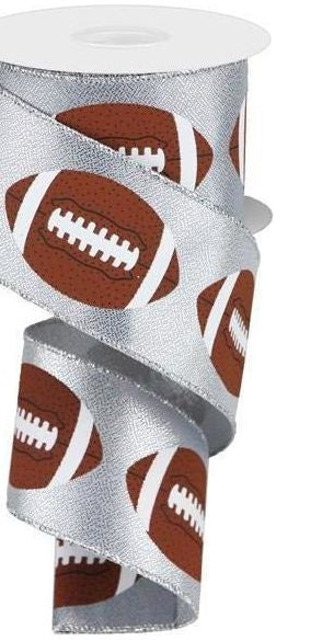 2.5" Football Ribbon: Metallic Silver (10 Yards) - Michelle's aDOORable Creations - Wired Edge Ribbon