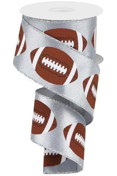 Shop For 2.5" Football Ribbon: Metallic Silver (10 Yards) at Michelle's aDOORable Creations