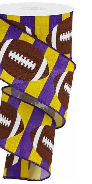 2.5" Football Royal Ribbon: Purple/Yellow (10 Yards) - Michelle's aDOORable Creations - Wired Edge Ribbon