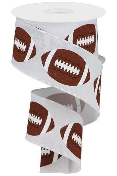 2.5" Football Royal Ribbon: White (10 Yards) - Michelle's aDOORable Creations - Wired Edge Ribbon