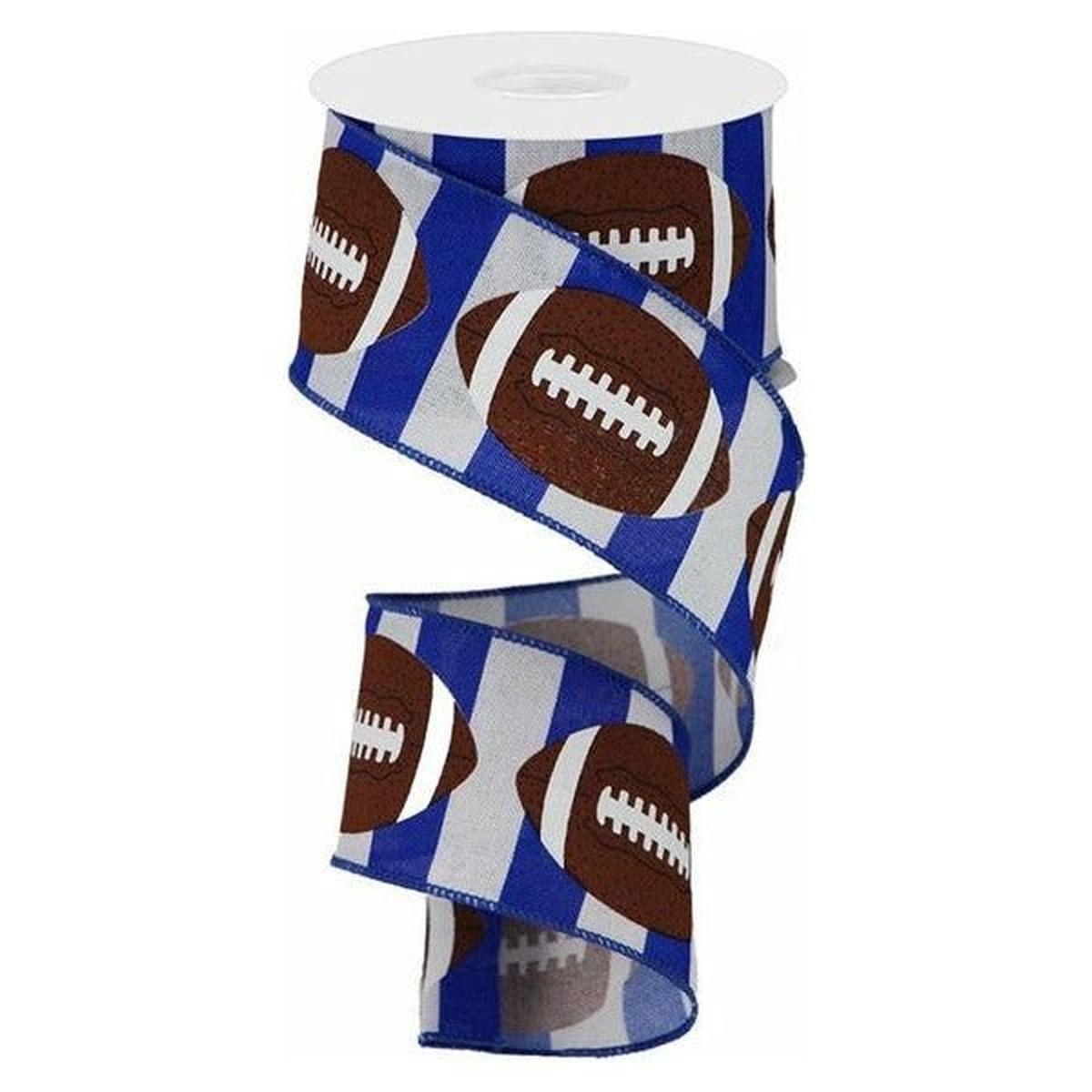 Shop For 2.5" Footballs on Royal Ribbon: Blue/White (10 Yards) at Michelle's aDOORable Creations