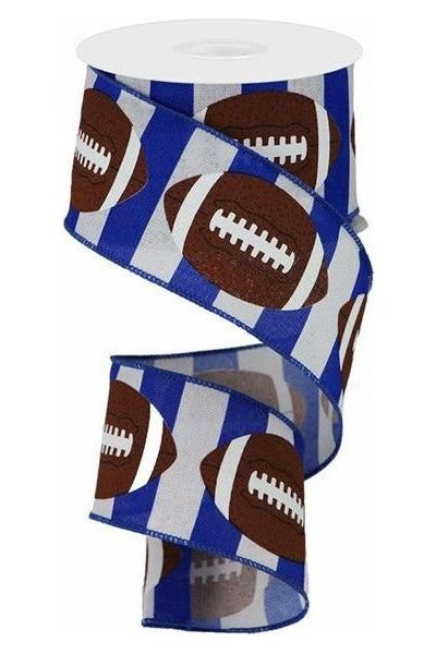 Shop For 2.5" Footballs on Royal Ribbon: Blue/White (10 Yards) at Michelle's aDOORable Creations