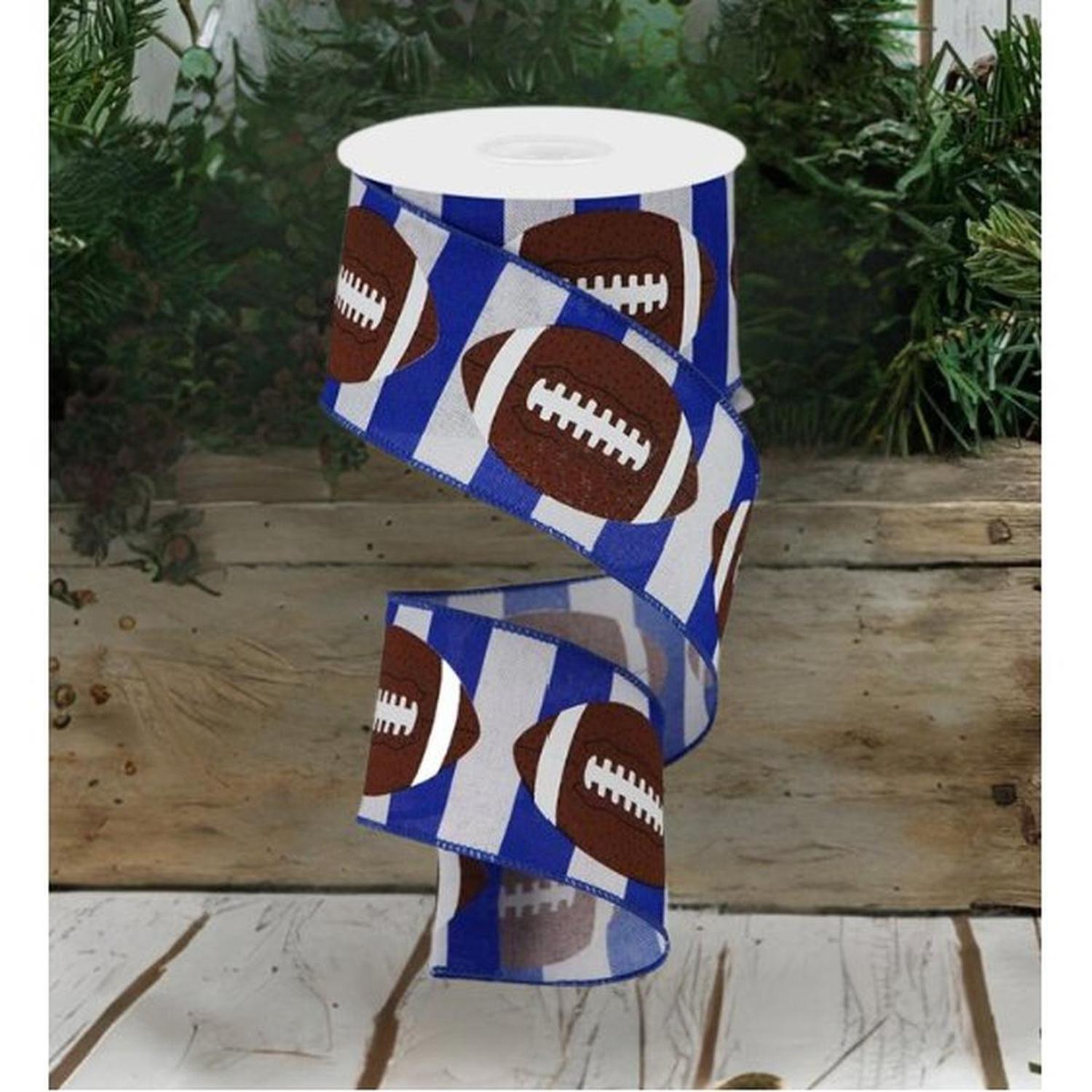 2.5" Footballs on Royal Ribbon: Blue/White (10 Yards)