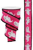2.5" Ghosts Drift Ribbon: Hot Pink (10 Yards) - Michelle's aDOORable Creations - Wired Edge Ribbon