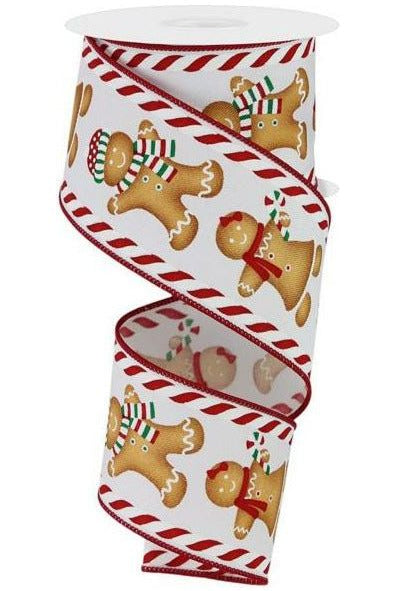 2.5" Gingerbread Boy Girl Ribbon: White (10 Yards) - Michelle's aDOORable Creations - Wired Edge Ribbon