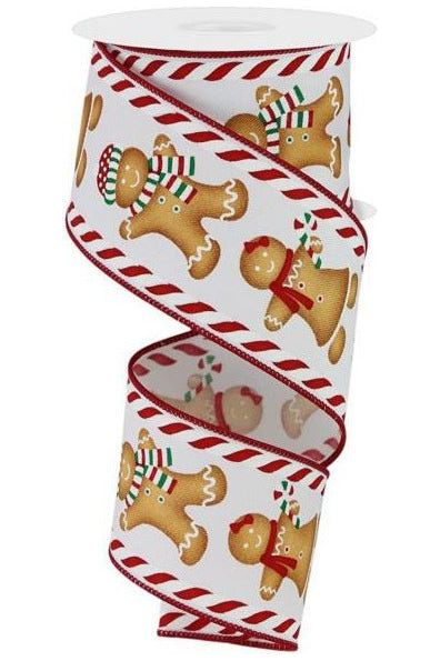 2.5" Gingerbread Boy Girl Ribbon: White (10 Yards) - Michelle's aDOORable Creations - Wired Edge Ribbon