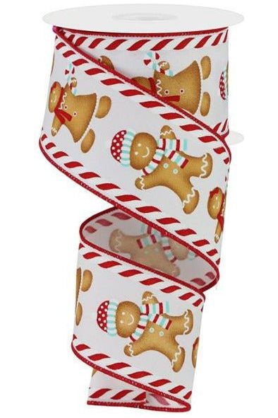 2.5" Gingerbread Boy Girl Ribbon: White/Ice Blue (10 Yards) - Michelle's aDOORable Creations - Wired Edge Ribbon