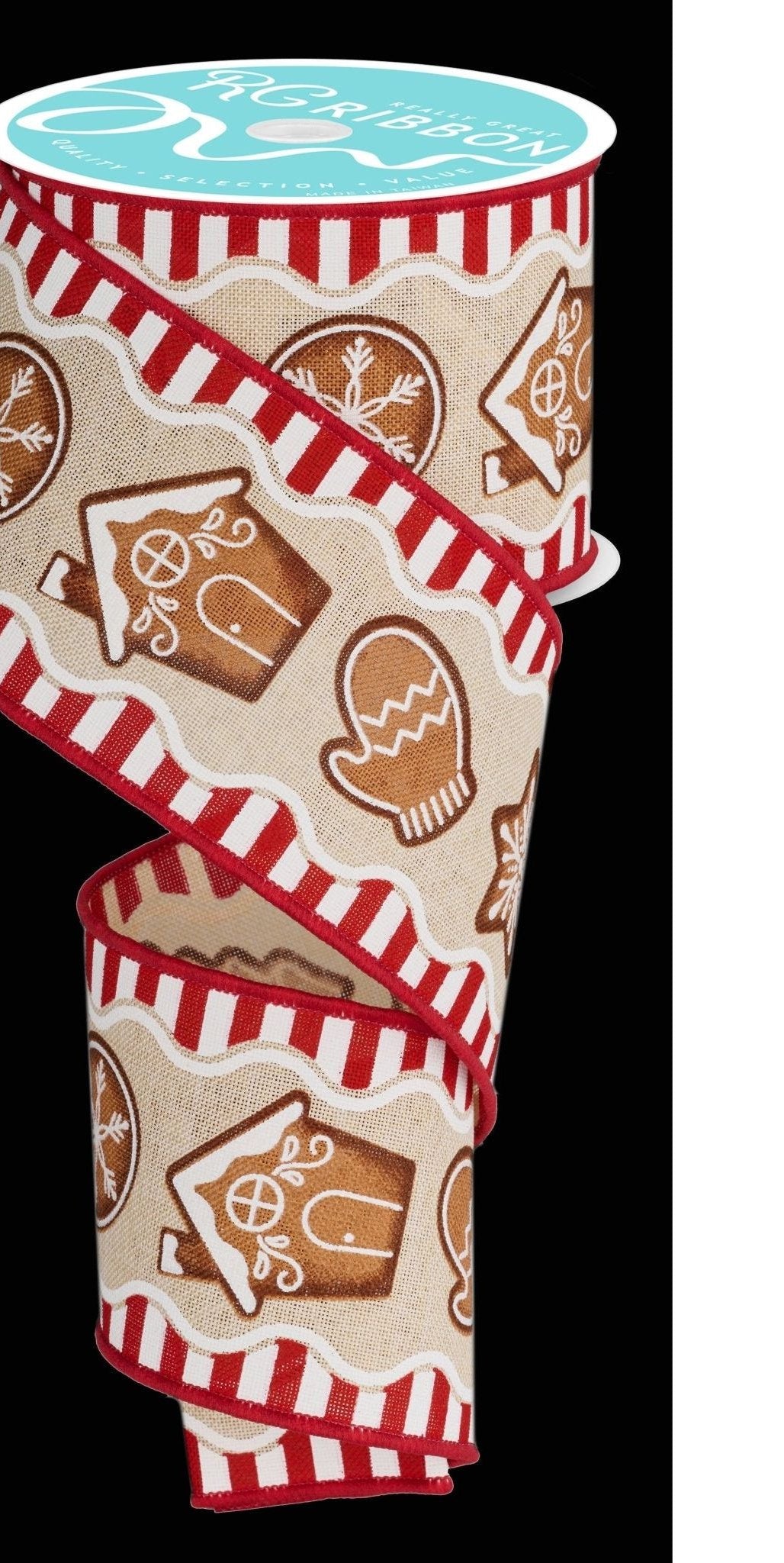 2.5" Gingerbread Cookies Ribbon: Cream (10 Yards) - Michelle's aDOORable Creations - Wired Edge Ribbon