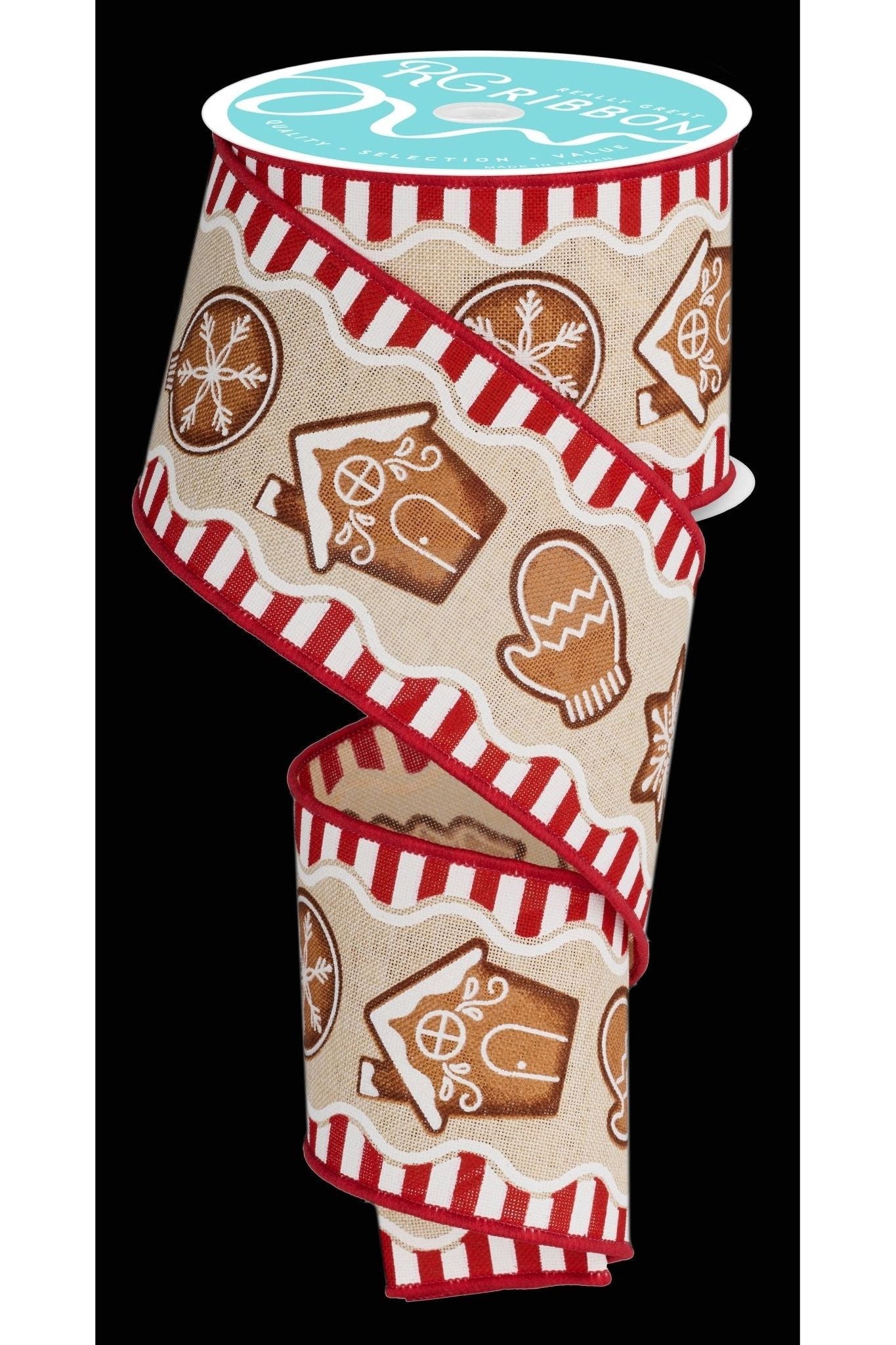2.5" Gingerbread Cookies Ribbon: Cream (10 Yards) - Michelle's aDOORable Creations - Wired Edge Ribbon