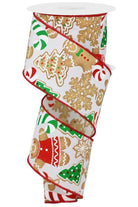 2.5" Gingerbread Cookies Ribbon: White (10 Yards) - Michelle's aDOORable Creations - Wired Edge Ribbon