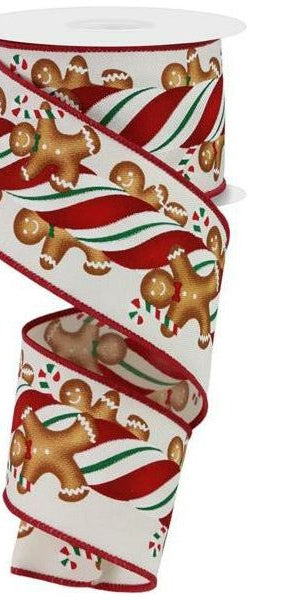 2.5" Gingerbread Kids Candy Ribbon: Ivory (10 Yards) - Michelle's aDOORable Creations - Wired Edge Ribbon