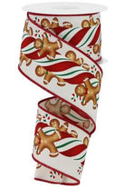 2.5" Gingerbread Kids Candy Ribbon: Ivory (10 Yards) - Michelle's aDOORable Creations - Wired Edge Ribbon
