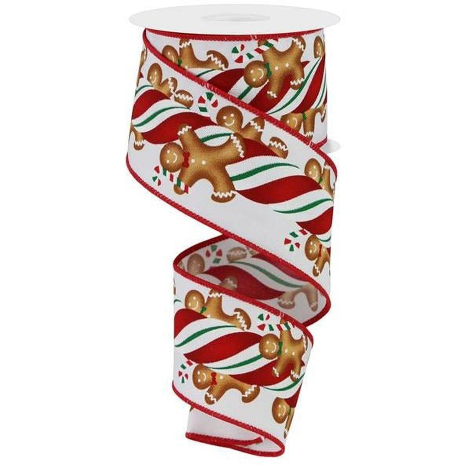 2.5" Gingerbread Kids Candy Ribbon: White (10 Yards)