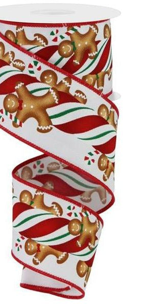 2.5" Gingerbread Kids Candy Ribbon: White (10 Yards) - Michelle's aDOORable Creations - Wired Edge Ribbon