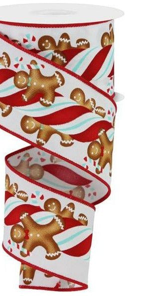 2.5" Gingerbread Kids Candy Ribbon: White/Ice Blue (10 Yards) - Michelle's aDOORable Creations - Wired Edge Ribbon