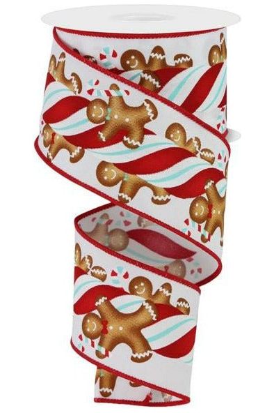 2.5" Gingerbread Kids Candy Ribbon: White/Ice Blue (10 Yards) - Michelle's aDOORable Creations - Wired Edge Ribbon