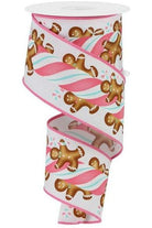 2.5" Gingerbread Kids Candy Ribbon: White/Pink (10 Yards) - Michelle's aDOORable Creations - Wired Edge Ribbon