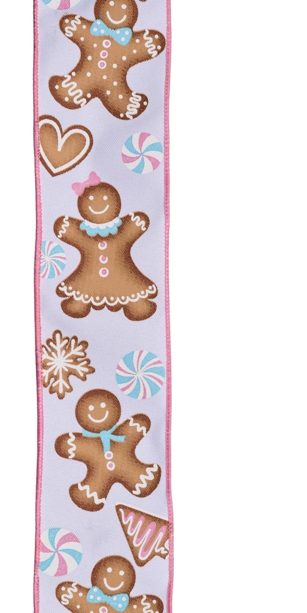 2.5" Gingerbread Kids Ribbon: Pink/Blue (10 Yards) - Michelle's aDOORable Creations - Wired Edge Ribbon