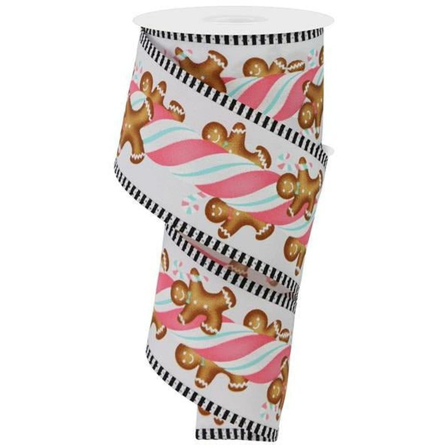 2.5" Gingerbread Kids Stripe Ribbon: White/Pink (10 Yards)