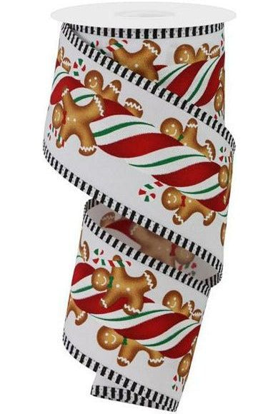 2.5" Gingerbread Kids Stripe Ribbon: White/Red (10 Yards) - Michelle's aDOORable Creations - Wired Edge Ribbon